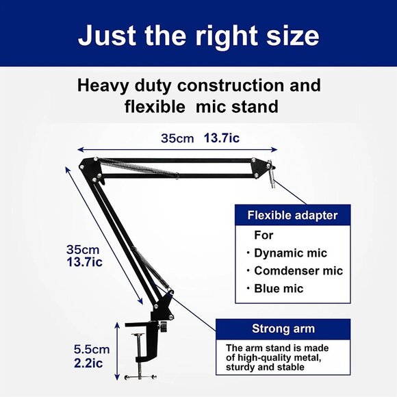 Microphone Arm,Adjustable Mic Arm Microphone Stand Boom Suspension Stand - Picture 6 of 6